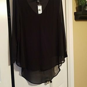 Black sheer blouse high low cut